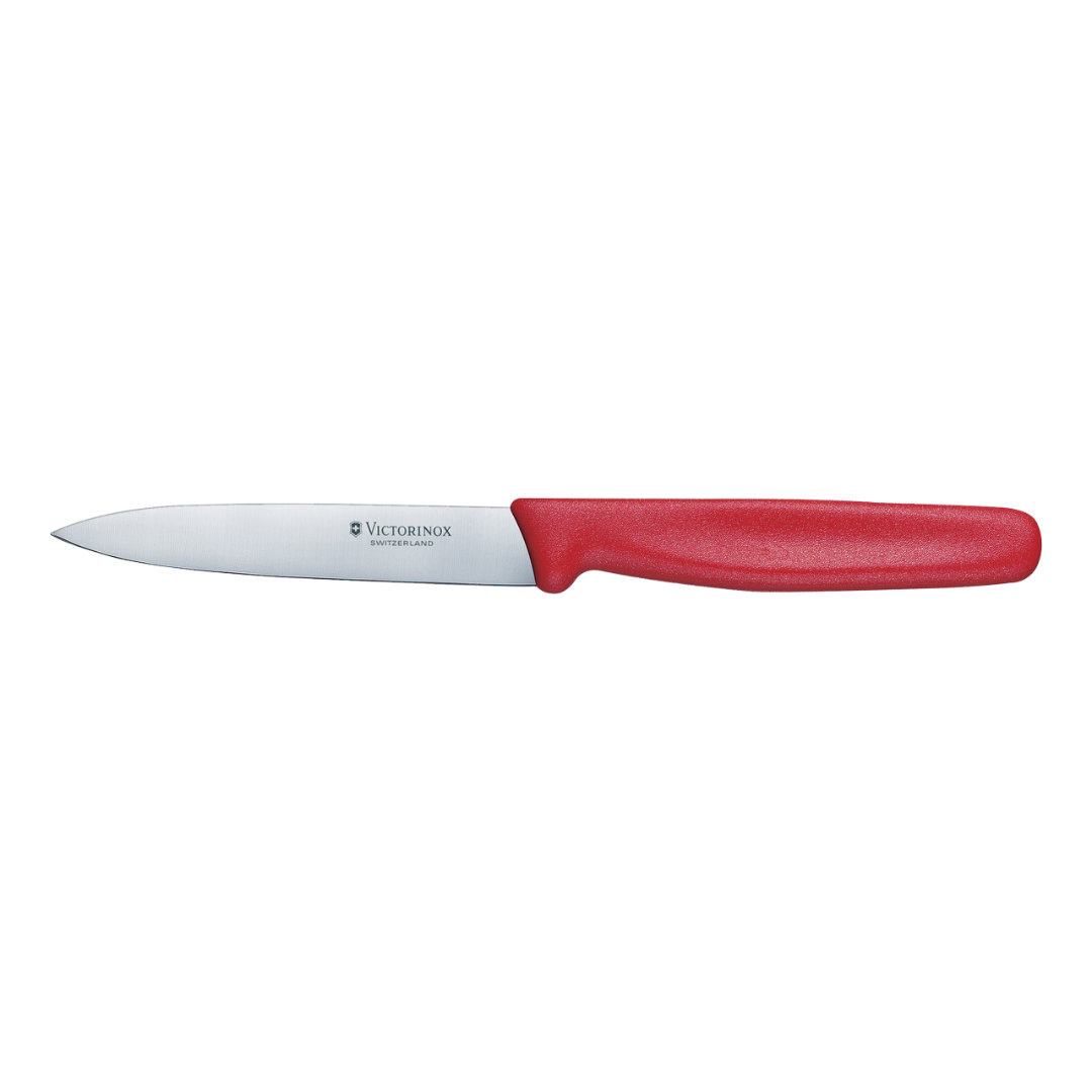 Victorinox Pointed Tip Paring Knife - 10cm (4") Plain Edge Red Handle 5.0701