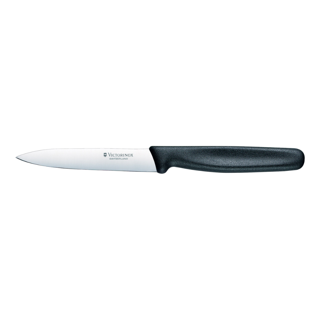 Victorinox Pointed Tip Paring Knife 10cm (4") Plain Edge Black Handle
