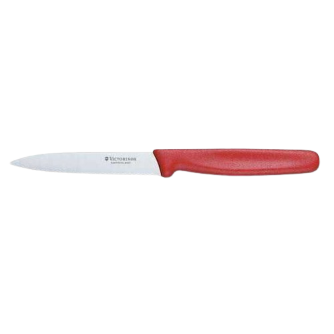 Victorinox Pointed Tip Paring Knife - 10cm (4") Serrated Edge Red Handle 5.0731