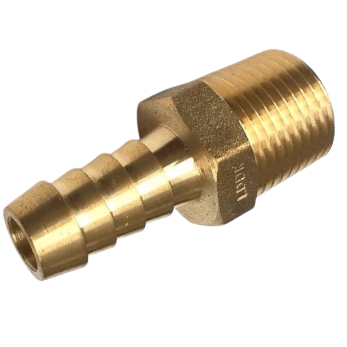 Brass Hose Fitting - 1/2" Barb x 1/4" BSP Brass Tail