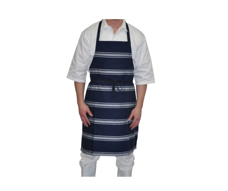 Butchers Apron - Navy/White Stripe - Bib Full Length