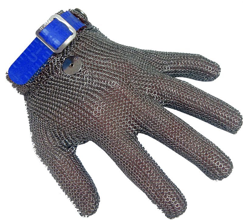 Chain Mesh Glove Wrist Length Lrg Blue